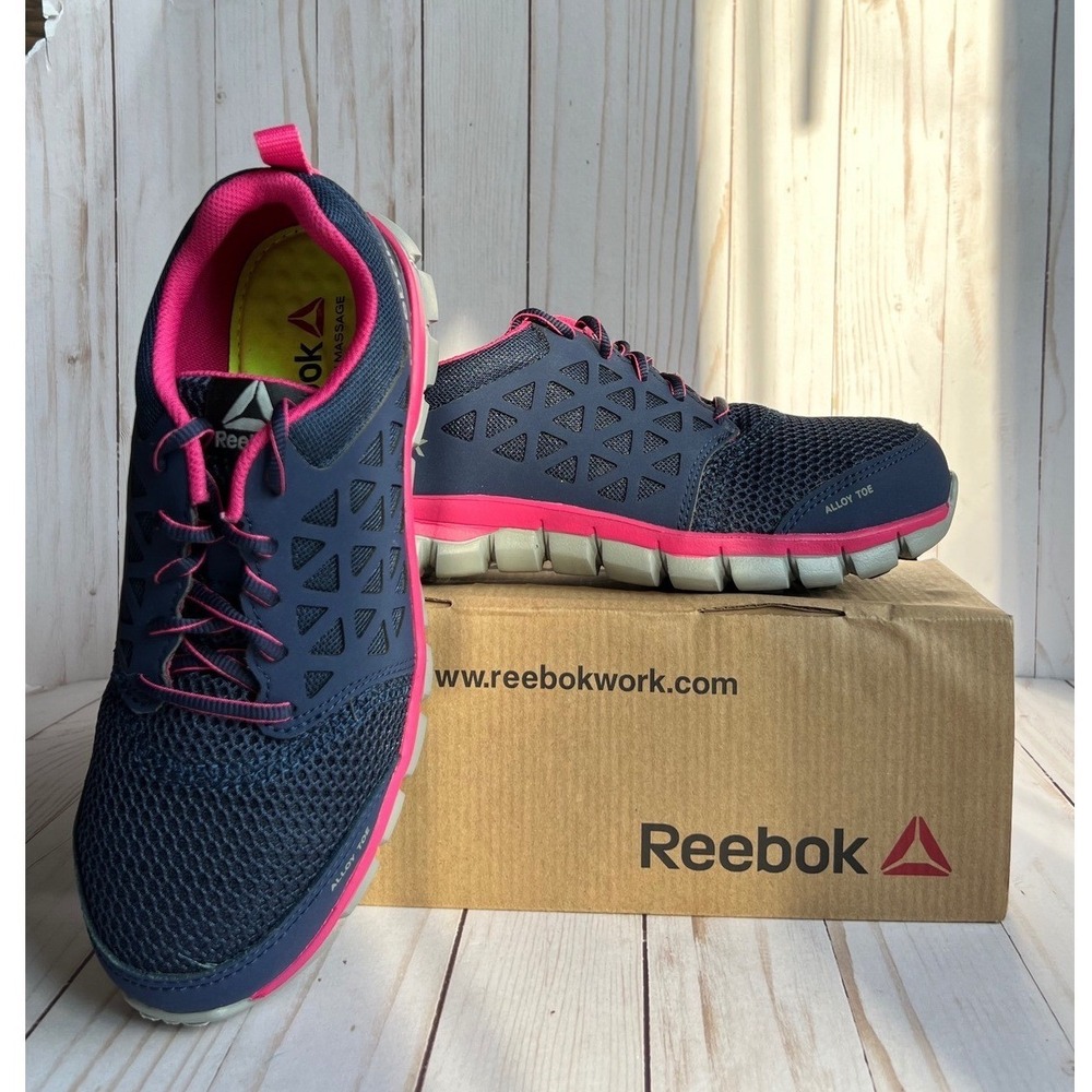 Reebok Sublite Cushion Work Shoes Womens Navy Pink Alloy Safety Toe RB046 8.5M